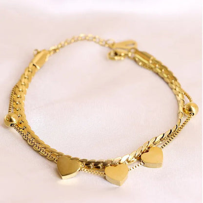 Women's Chain Bracelets 18K Gold Plated Stainless Steel Classic Heart Double Layer Tennis Bracelet Adjustable Bangle for Women