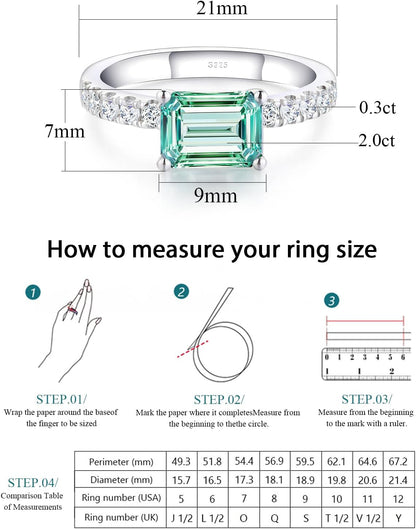 Moissanite Engagement Rings for Women,D Color VVS1 3 Stones Emerald Cut S925 Sterling Silver Plated 18K White Gold Wedding Promise Anniversary Rings for Her