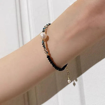 Luxury     Natural Black Spinel Moonstone Pearl Necklace Earring Bracelet Set Creative Women's Gemstone Beaded Thin Bracelet Clavicle Chain Necklace Tassel Stud Earrings Dangle Earrings Sparking Birthday Anniversary Halloween Christmas Jewelry Set Gift