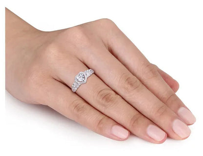 1/2 Carat (ctw) Lab-Created White Sapphire Heart Promise Ring in 10K White Gold with Diamonds