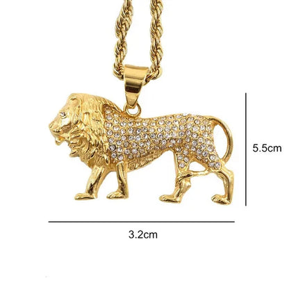 Fashion 316L Stainless Steel with Diamond Gold Lion Necklace Hip Hop Jewelry Pendant