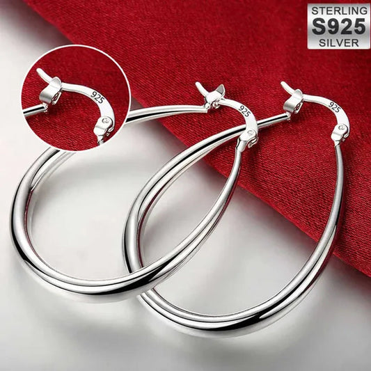 925 Sterling Silver Smooth Circle 41mm Hoop Earrings for Women Lady Gift Fashion Charm Wedding Jewelry