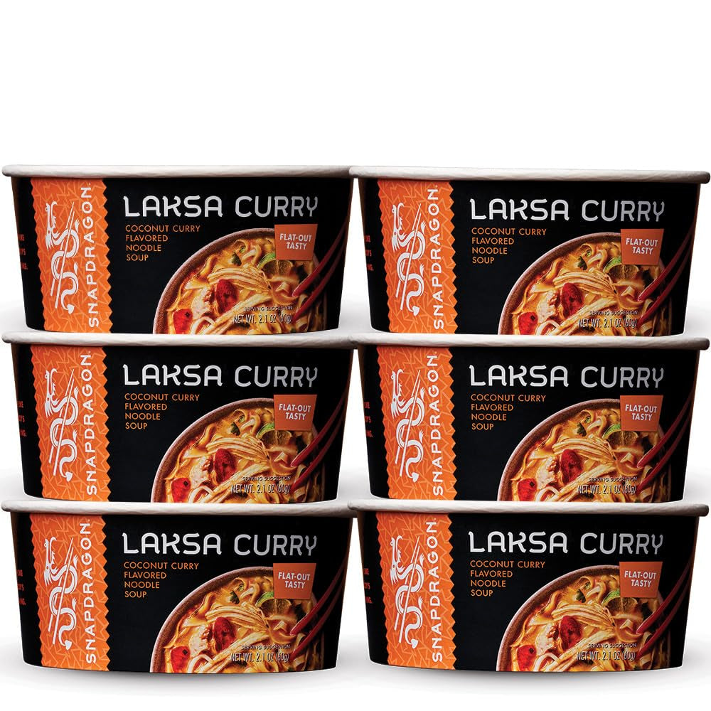 Laksa Curry Instant Noodle Bowls | Coconut Curry Flavor with Rice Noodles | Gluten-Free | No MSG Added | 2.1 Oz (6 Pack)