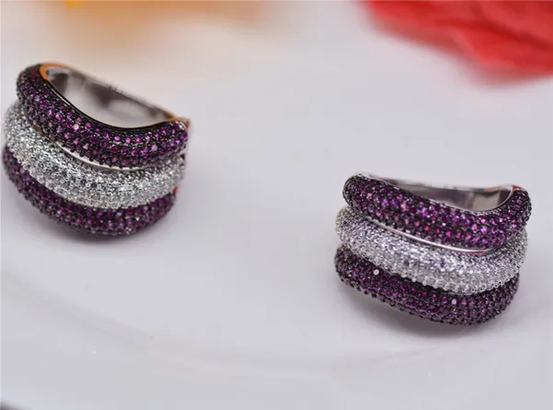 Luxury Silver Natural Gemstones Ruby Sapphire Multilayer Rings Birthstone Engagement Rings Wedding Anniversary Bride Women Ring Size 6 7 8 9 10