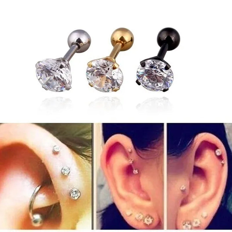 2Pcs/Set Earrings Diamond stud earrings women Fashion bone ear studs set 3mm,4mm,5mm,6mm