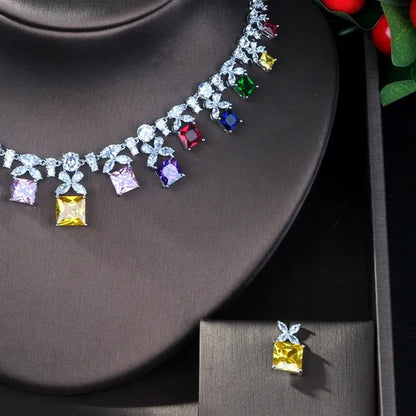 CANDICE Brilliant Princess Cut Yellow Women Jewelry Sets With Clear CZ Elegant White Gold Plated Drop Earrings Necklace Set for Bridal Wedding Dress Accessories
