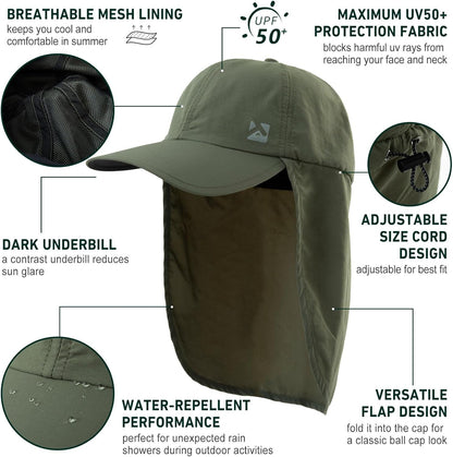 L/XL/XXL UV50+ Waterproof Neck Flap Baseball Sun Cap