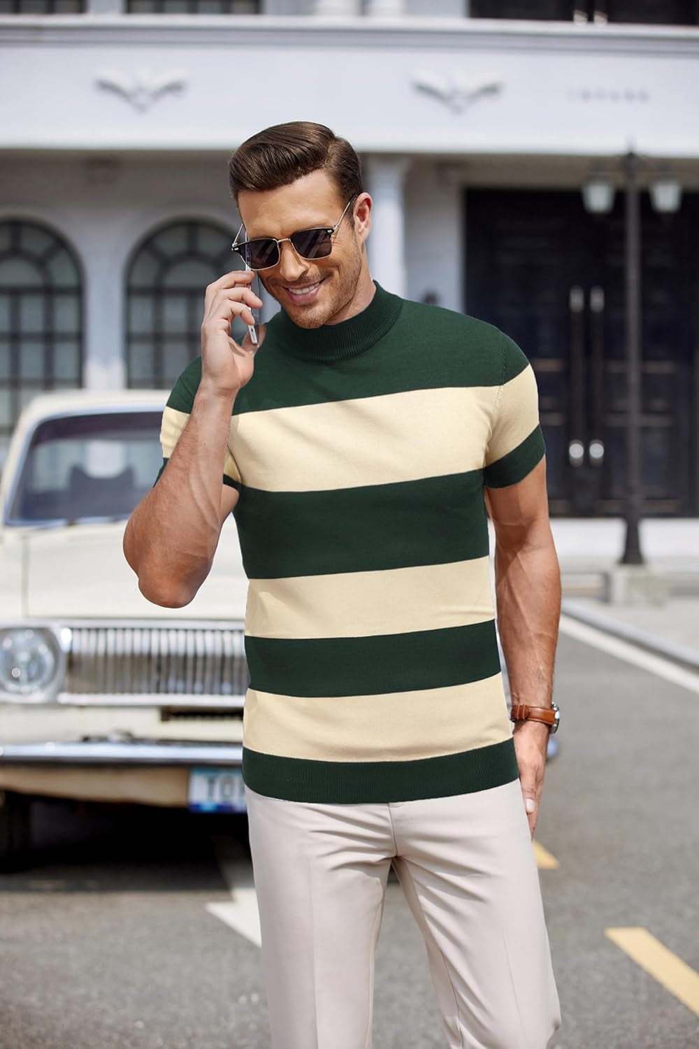 Mens Mock Turtleneck Sweater Short Sleeve Casual Dress Sweater Slim Fit Pullover Basic Knit Tee