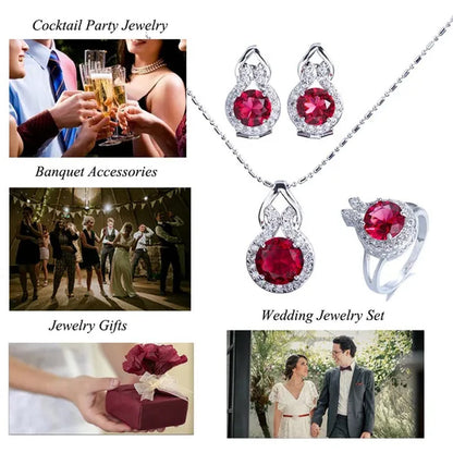 CANDICE Romantic Sterling Silver Jewelry Purple Crystal Pendants Necklace Earrings Ring Set For Women Girls