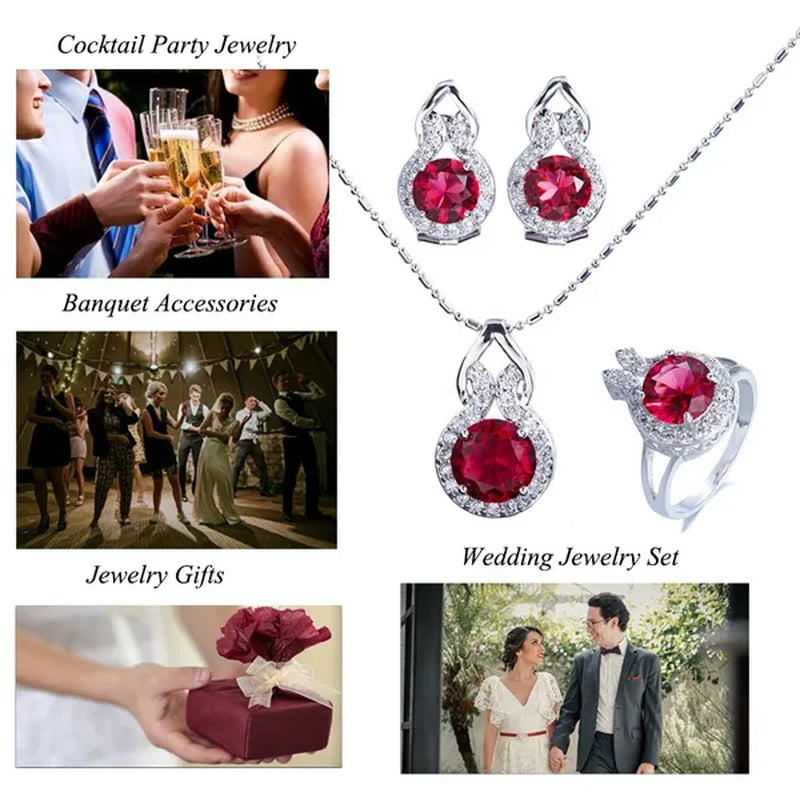 CANDICE Romantic Sterling Silver Jewelry Purple Crystal Pendants Necklace Earrings Ring Set for Women Girls