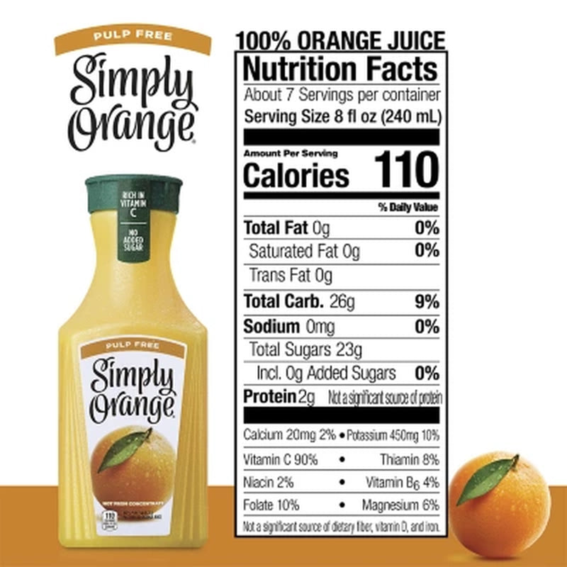 Simply Orange Pulp Free Orange Juice, 52 Fl Oz., 2 Pk.