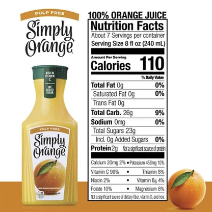 Simply Orange Pulp Free Orange Juice, 52 Fl Oz., 2 Pk.