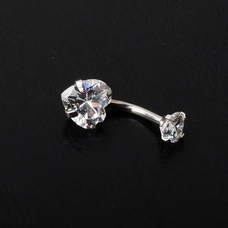 Trendy 925 Sterling Silver Heart Diamond Drop Belly Button Rings Women Belly Body Piercing Button Navel Ring Jewerly