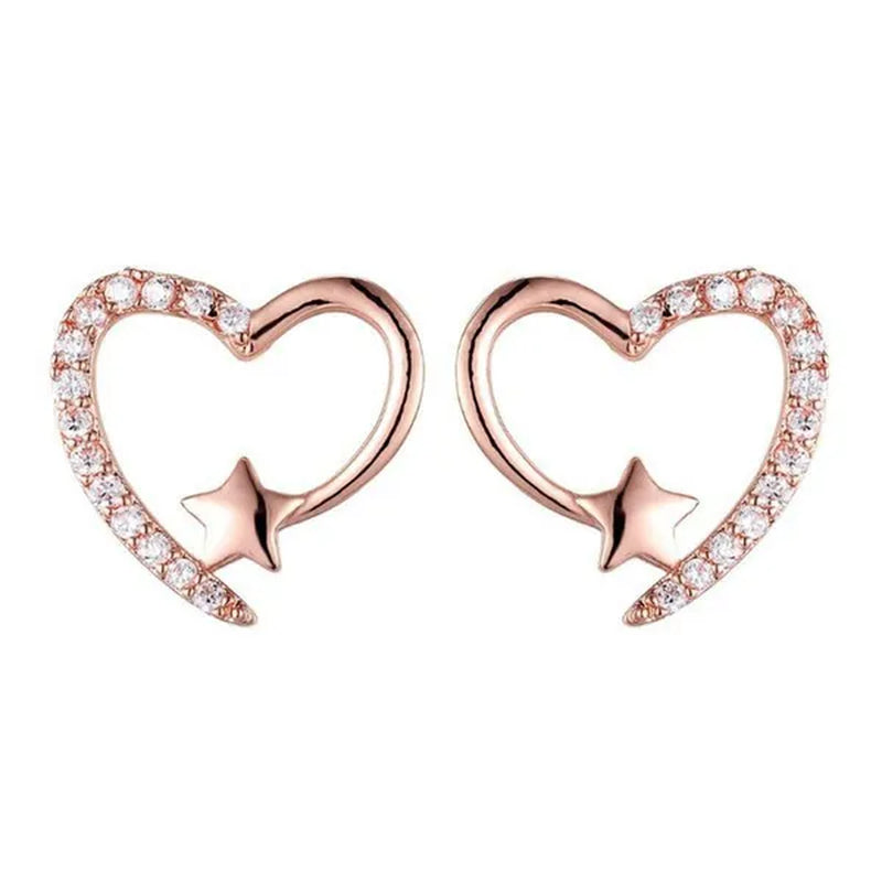 14K  Gold Love Heart Star White Zircon Stud Earrings for Women Wedding Engagement Bride Jewelry Gift
