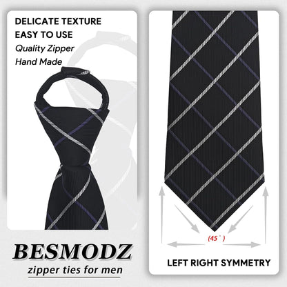 Men'S Lot 6 PCS Classic Zipper Ties Pretied Solid Color Necktie Set
