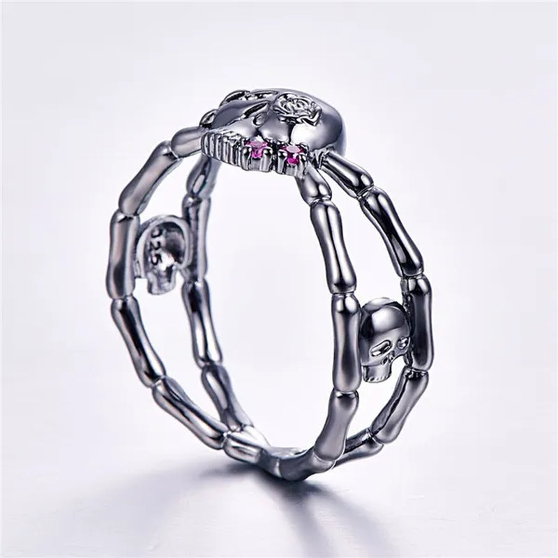 Lingmei Black Skull Wedding Cocktail Ring Size 6-10