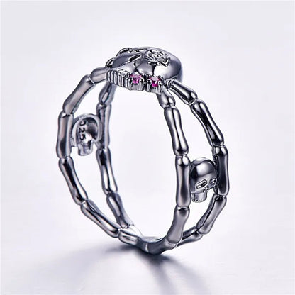 Lingmei Black Skull Wedding Cocktail Ring Size 6-10