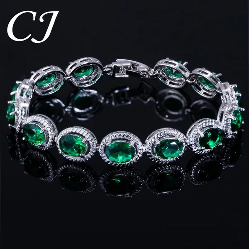 CANDICE Luxury Quality Oval Blue Crystal Women Strand Bracelet Bangles Setting Stylish Silver Plating CZ Hand Jewelry for Lady Anniversary Birthday Gifts