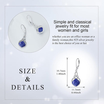 Irish Earrings for Women Girls Sterling Silver Celtic Knot Leverback Earrings Nature Stone Long Celtic Teardrop Dangles Drop Earrings Jewelry Gifts