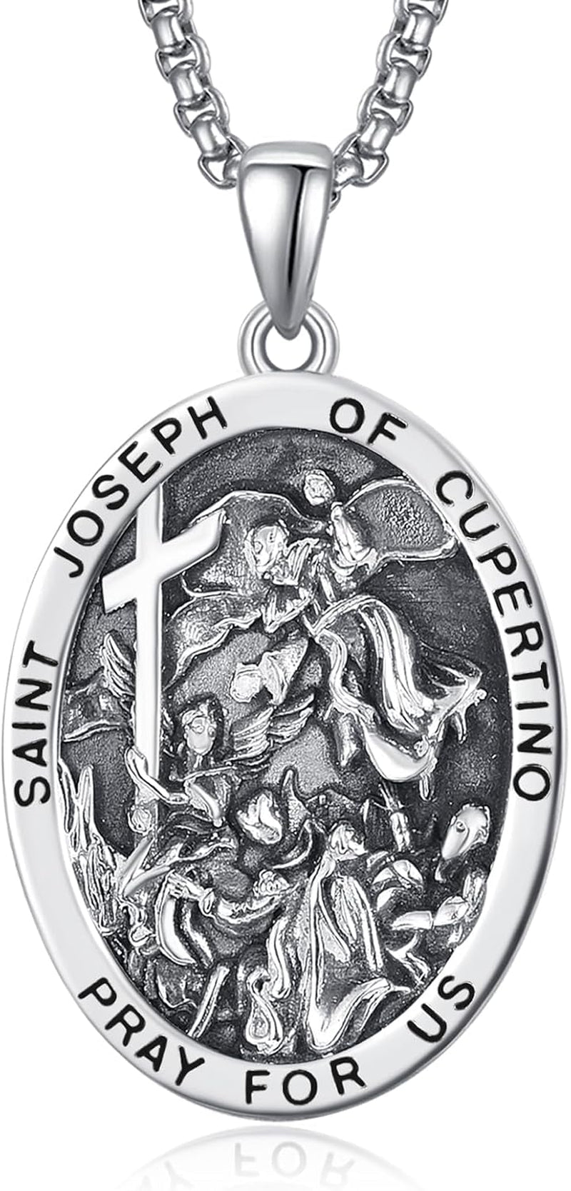 925 Sterling Silver Patron Saint Medals | Amulet Necklace Protection Jewelry for Men with 2.5Mm 22"+2" Rolo Chain