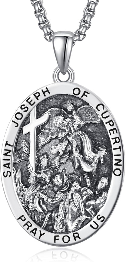 925 Sterling Silver Patron Saint Medals | Amulet Necklace Protection Jewelry for Men with 2.5Mm 22"+2" Rolo Chain