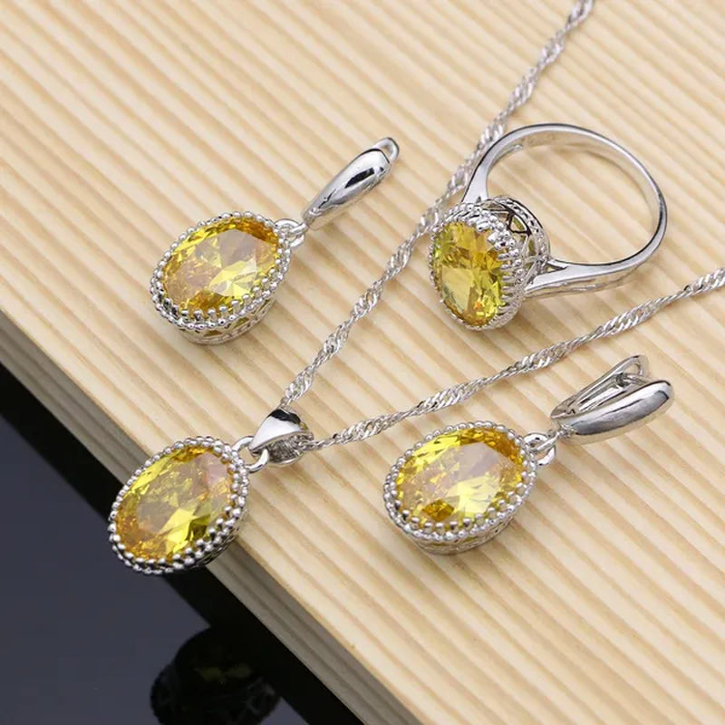 Natural 925 Sterling Silver Jewelry Yellow Topaz Jewelry Sets Wedding Women Earrings/Pendant/Necklace/Ring/Bracelets