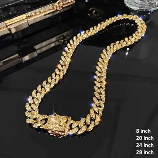Cuban Link Chain Gold Silver Plated Bling Miami Cuban Necklace Diamond Chain for Fashion Men Iced Out Hip Hop Jewelry 1Pcs