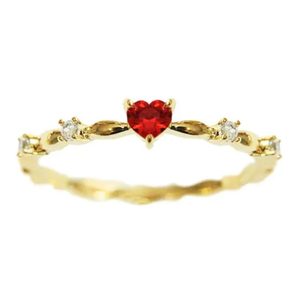 Bridal Wedding Thin Rings for Women Gold Lab Diamond Ruby Heart Rings Romantic Engagement Proposal Gift