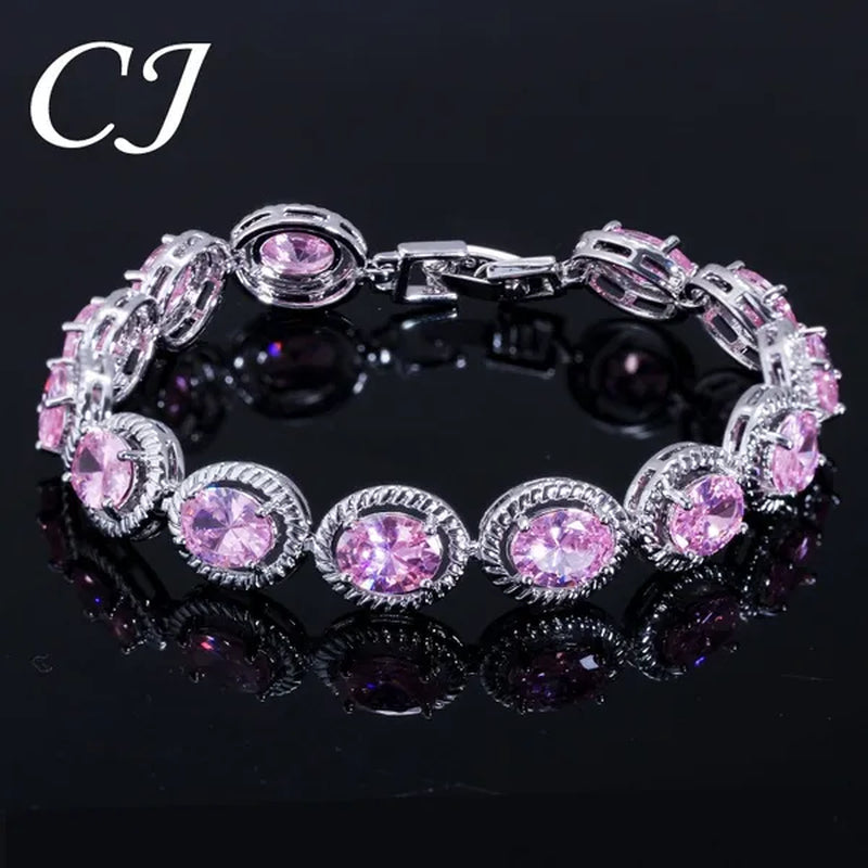 CANDICE Luxury Quality Oval Blue Crystal Women Strand Bracelet Bangles Setting Stylish Silver Plating CZ Hand Jewelry for Lady Anniversary Birthday Gifts