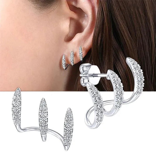 Exquisite and fashionable new Earrings 925 sterling silver diamond inlaid Advanced Design Earrings 18 K gold three-layer arc Earrings