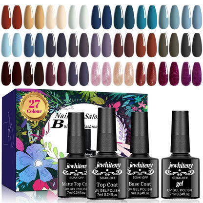 30PCS Gel Nail Polish Kit 27 Colors Gel Polish Set Gel Nail Kit Soak Off Nail Gel Polish Set for Manicure Nail Art Salon/Home Starter Kit