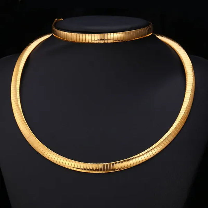Trendy Women Jewelry Set Silver Gold Stainless Steel Choker Necklace Bracelet Set Suits