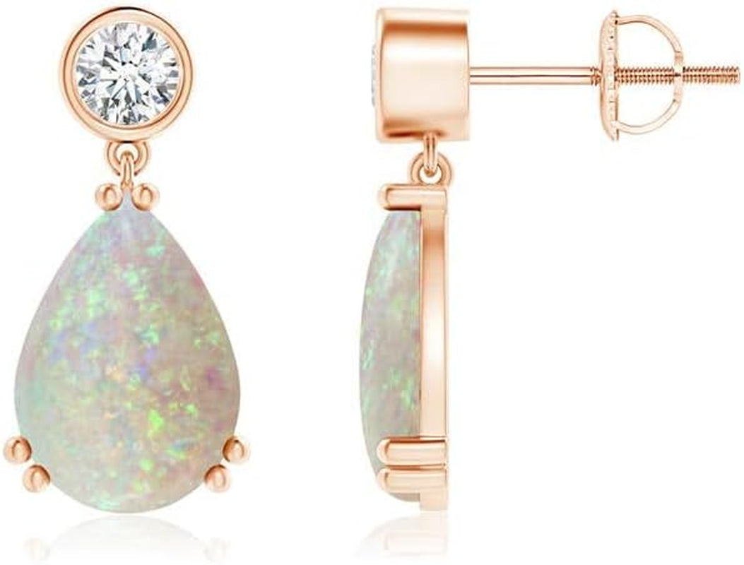 Natural Opal Drop Earrings for Women Girls in Sterling Silver/14K Solid Gold/Platinum | October Birthstone Jewelry Gift for Her | Birthday | Wedding | Anniversary