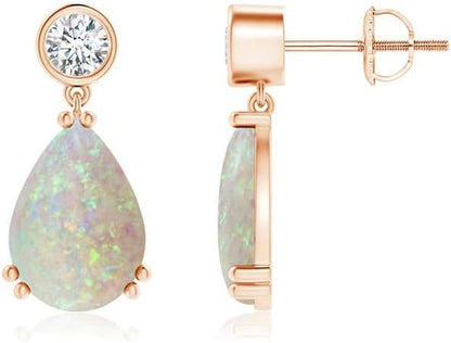 Natural Opal Drop Earrings for Women Girls in Sterling Silver/14K Solid Gold/Platinum | October Birthstone Jewelry Gift for Her | Birthday | Wedding | Anniversary