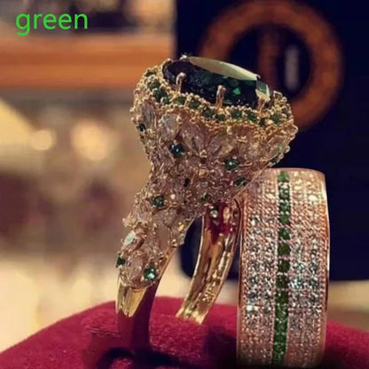 2Pcs/Set Elegant Beautiful Woman Fashion Antique Art Deco Jewelry Exquisite  Birthstone Charming  Noble Bride Engagement Wedding Luxury Jewelry Girlfriend Valentine's Day Christmas Anniversary Gift Brand Ring Jewelry Size US4-12 Bague Femme
