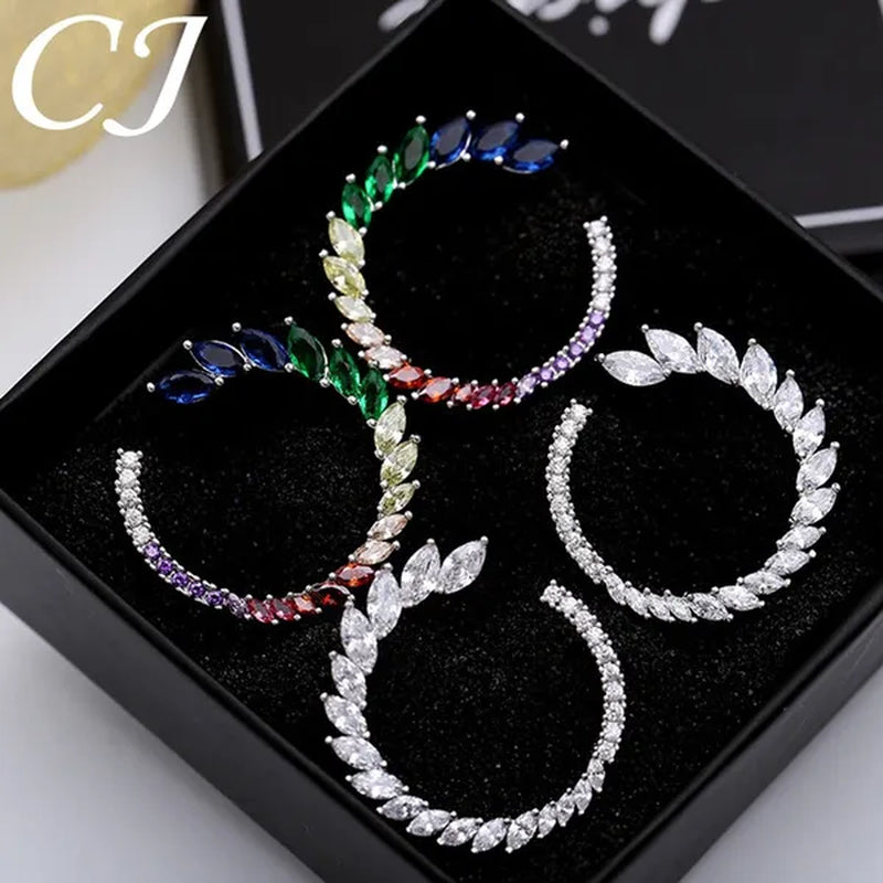 CANDICE Brilliant Yellow Green Blue Stones Prom Party CZ Crystal Big Stud Earrings Pave Setting Trendy 18K White Gold Plated Round Ear Jewelry for Women