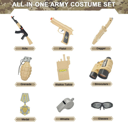 Army Costume for Kids, Military Soldier Costumes for Boys, Halloween Costumes Dress up Role Play Set