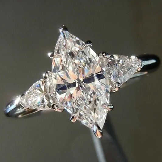 New Fashion Marquise Diamond Ladies 925 Sterling Silver Ring Beautiful Princess Birthday Party Accessories Elegant Bride Wedding Anniversary Gift Engagement Promise Rings Size 4-12 Bague Femme
