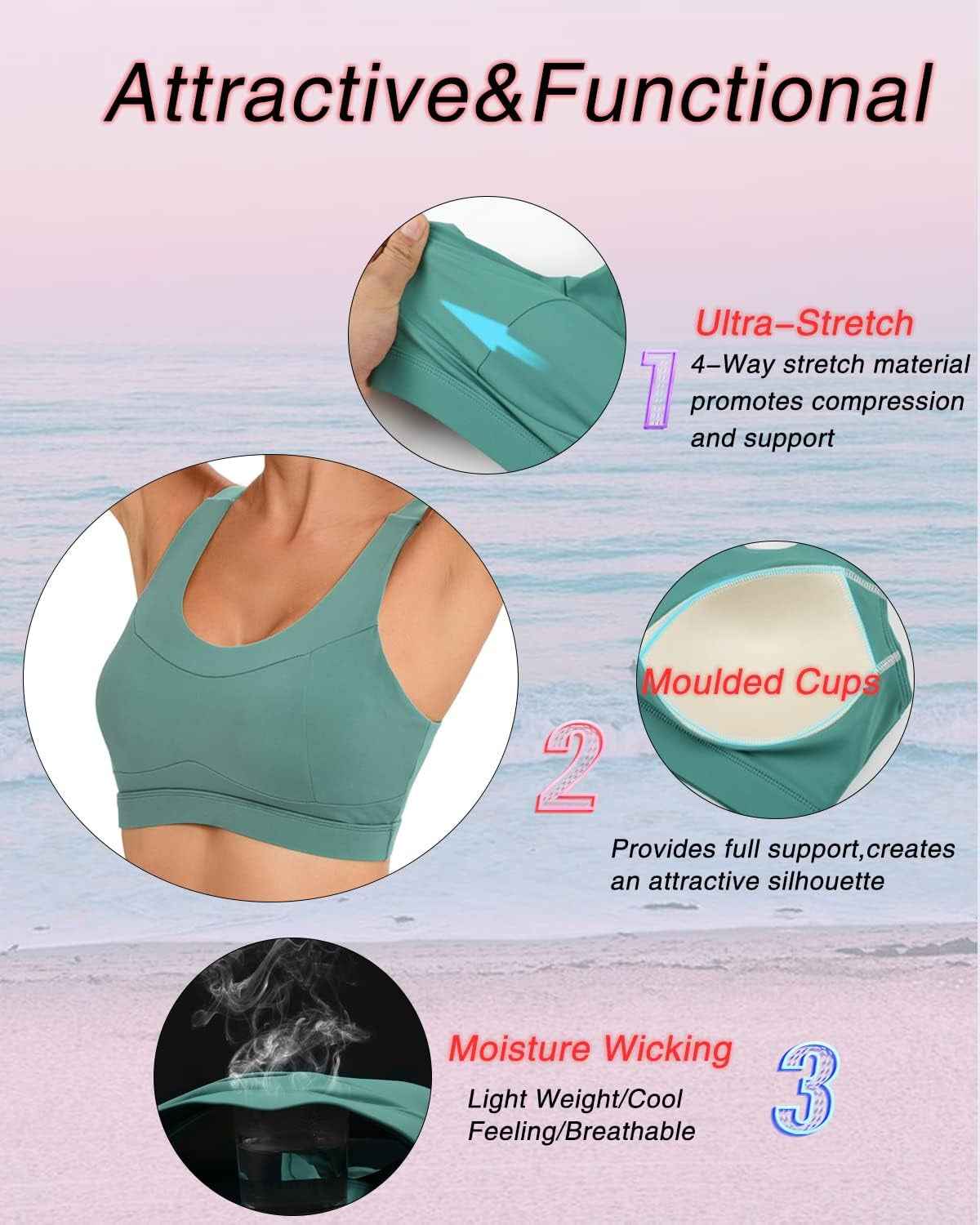 High Impact Sports Bras for Women,Racerback Running Bra Workout Crop Tank Tops Longline Sports Bra Push Up