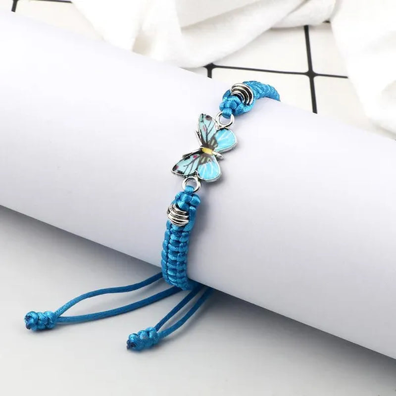 2022 Hot Adjustable Braided String Bracelet For Women Grey Butterfly Pendant Handmade Charm Bangles Fashion Girl Jewelry