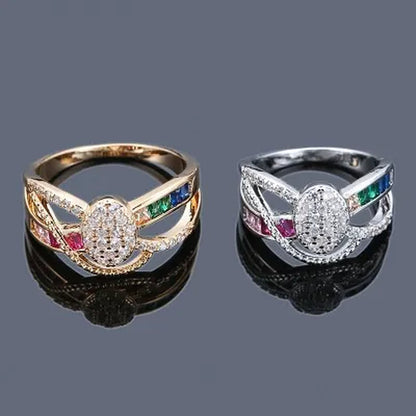 Popular Women Fashion Ring Elegant Personality Rainbow Natural White Zircon Jewelry Wedding Engagement Party Ring Size 5-11