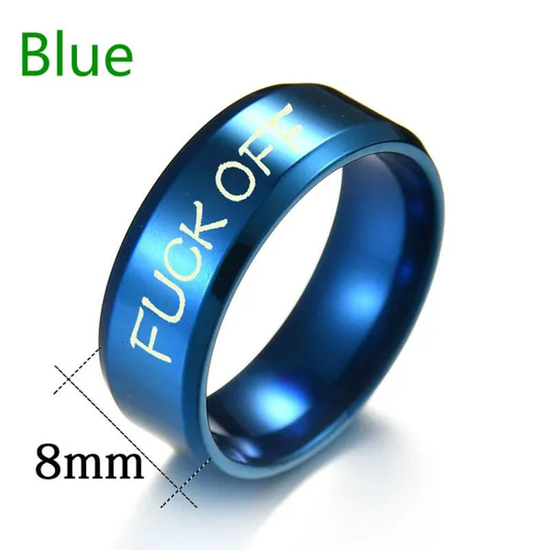 Fashion Jewelry Couple rings 8mm fuck off Steel Ring Engraved fuck off blue black