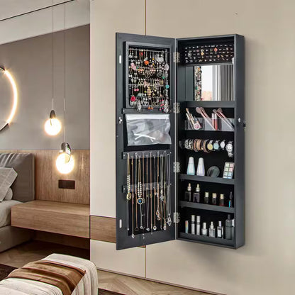Door Wall Mount Touch Screen LED Light Mirrored Jewelry Box Cabinet Storage Lockable