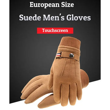 Men's Winter Gloves Suede Warm Split Finger Gloves Outdoor Sport Driving Buckle Design Male Touch Screen Mittens