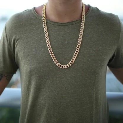13MM  24K Gold/925 Silver Iced Out BlingBling Diamond Cuban Link Chain Miami Choker Necklace Bracelet Jewelry Set for Fashion Men and Women Hip Hop Jewelry