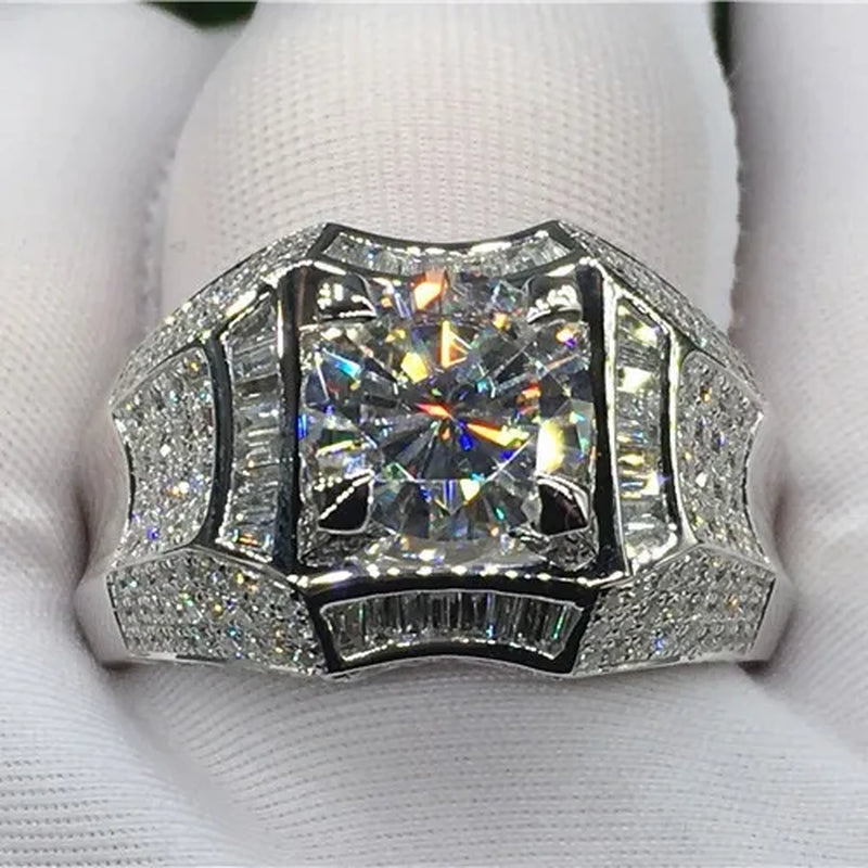 Fashion Men's Accessories Gold Plated Silver Color Cubic Zirconia Rings Mens Zircon Ring Engagement Wedding Band Ring Fashion Jewelry Size 6-13