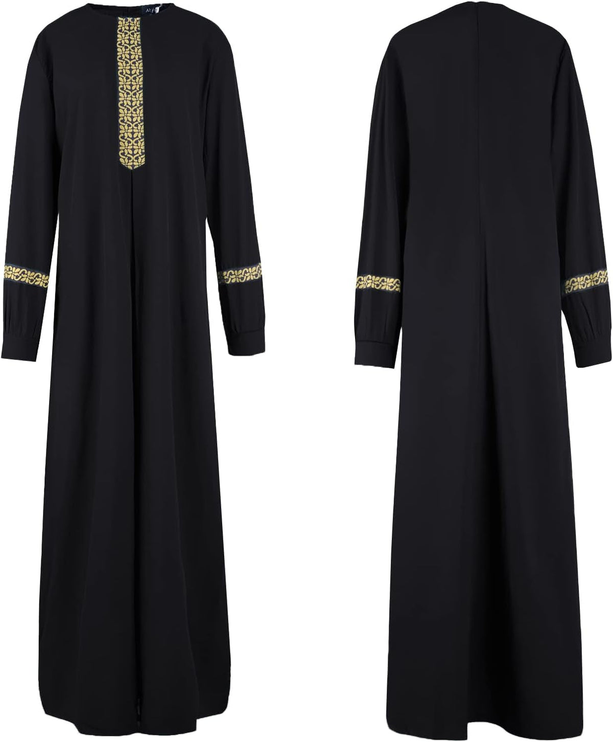 Womens Long Sleeve Ethnic Style Zipper Muslim Dresses Abaya with Hijabs
