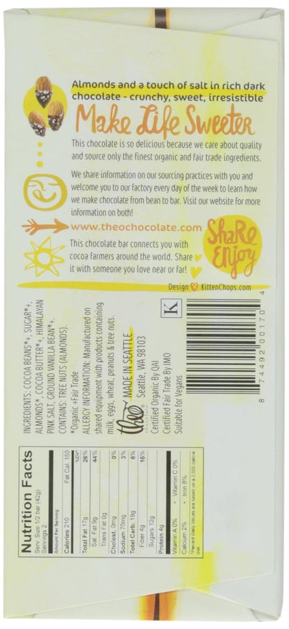 Salted Almond Organic Dark Chocolate Bar, 70% Cacao, 1 Bar | Vegan, Fair Trade