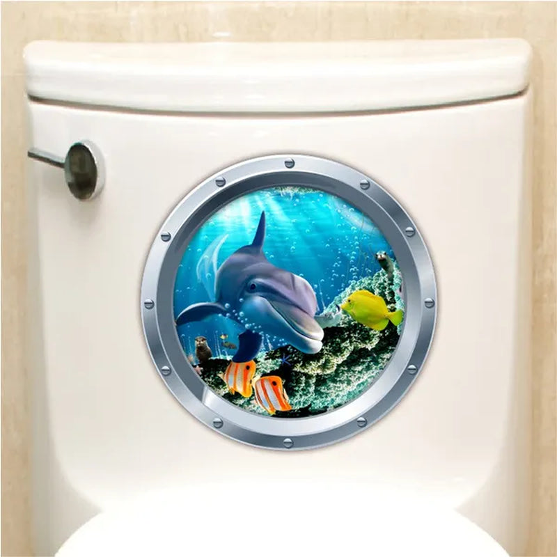 1PC HD 3D Wall Stickers Turtle Ocean Animals Decals Vinyl Decal Sticker Toilet Bathroom Room Decoration Accessory
