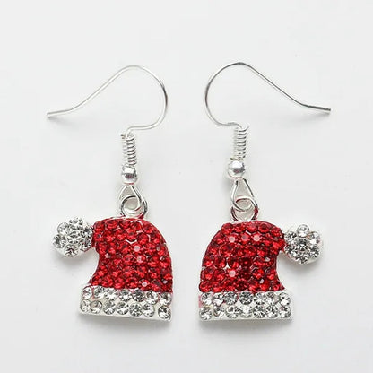 New Christmas Earrings Christmas Hat Diamond Earrings Red Diamonds Elk Snowflake Antler Earrings Red Cute Girl Lady Christmas Decorations